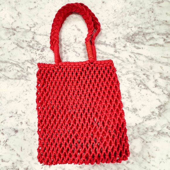 J. Crew hand knotted tote bag in red - brand new - Picture 1 of 4
